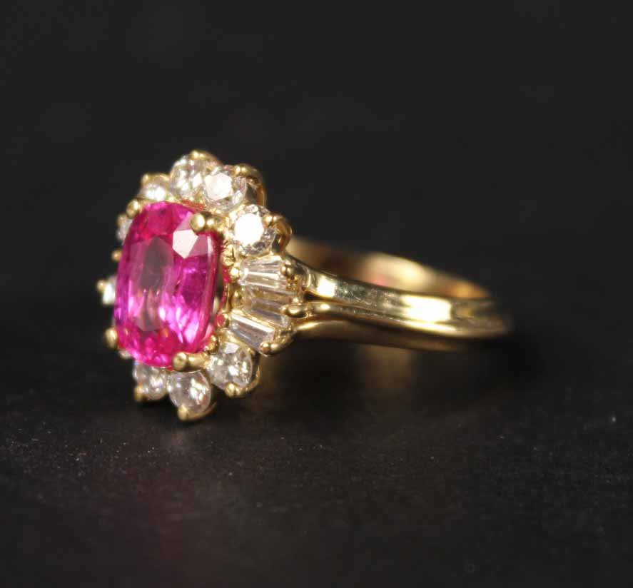 18K yellow Gold Pink Sapphire & Diamond Ring (1 of 6)