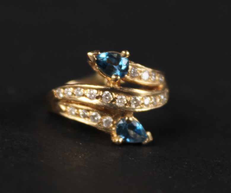 14K Yellow Gold Blue Topaz & Diamond Ring (1 of 7)