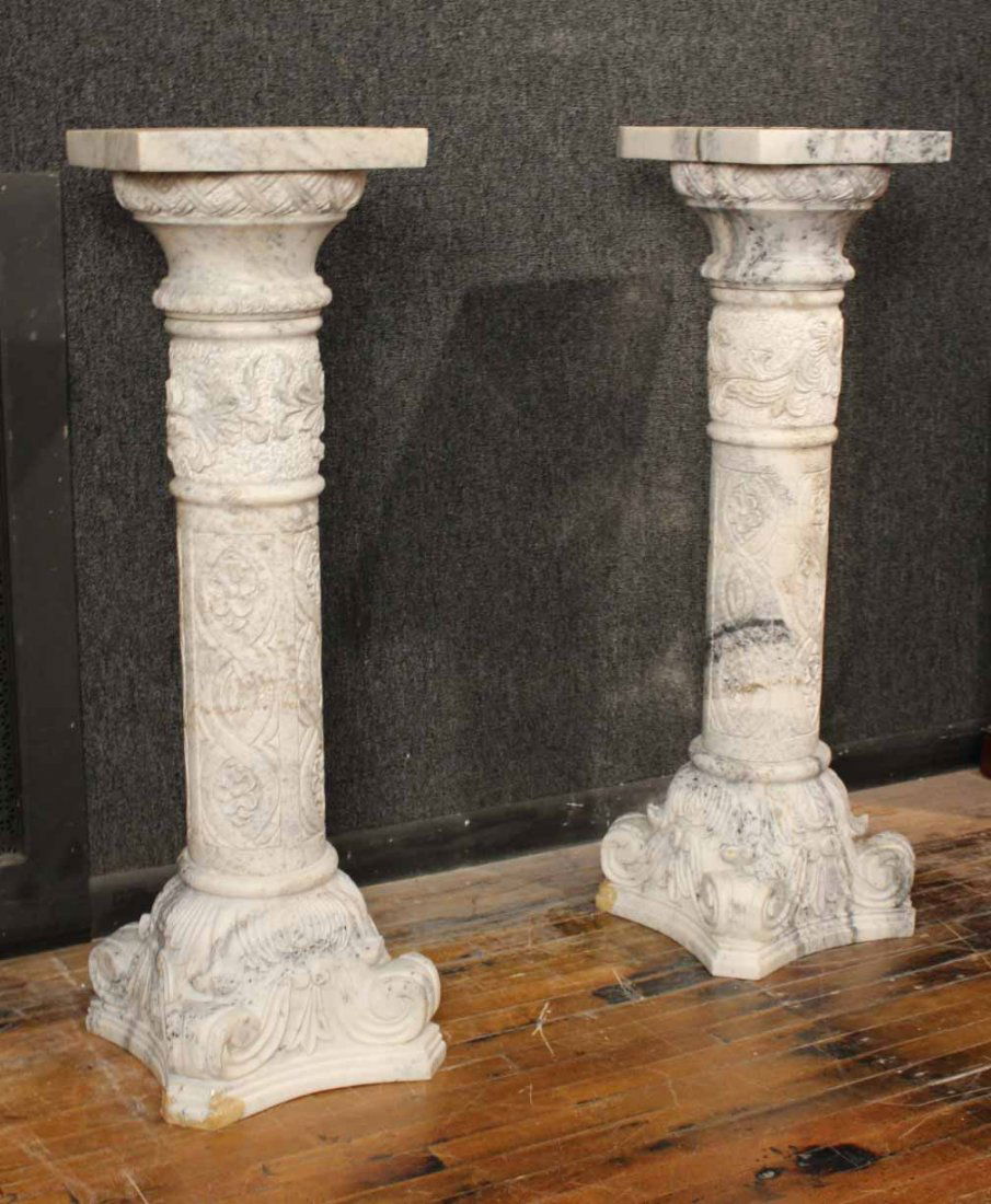 Pair of Carved Marble Columnar-Form Pedestals (1 of 8)