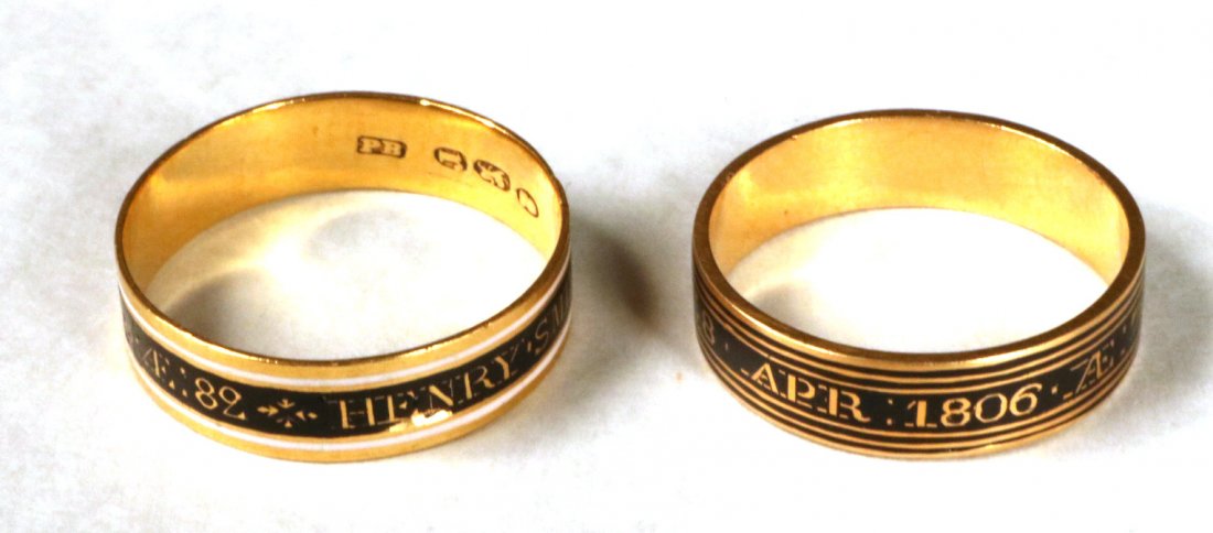 Two English Georgian Gold & Enamel Mourning Rings (1 of 6)