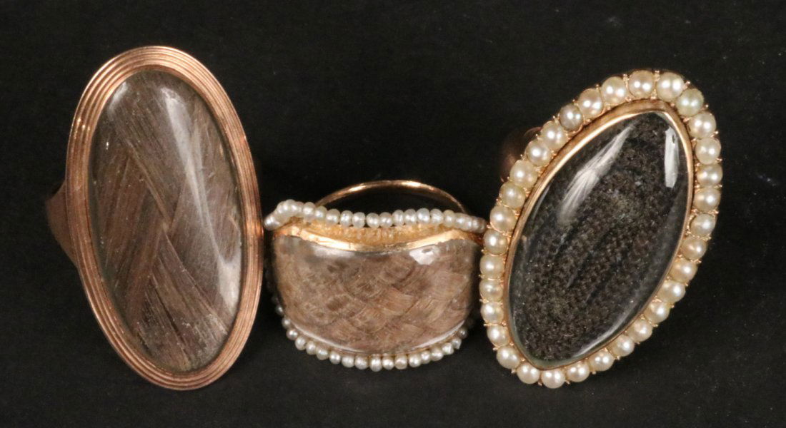 Three English Georgian Gold & Hair Mourning Rings (1 of 8)