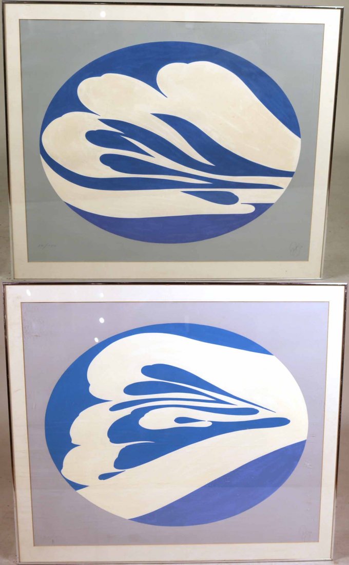 Two Serigraphs, "Composition", Jack Youngerman: Comprising "Composition 18", "Composition 19", dated 1976, each pencil signed lower right, Jack Youngerman, American b. 1926, and number 26/150 ll. Eah 30-1/2"h x 37-1/2"w. Provenance: Port Authority