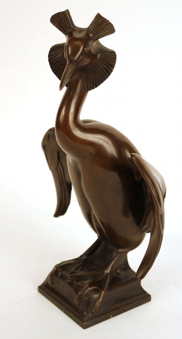 Bronze Sculpture of a Bird, Ludwig Vierthaler: (German, b. 1875), signed "L. Vierthaler." 12-1/2"h x 8"w. Provenance: Property sold for the benefit of the Newark Museum Acquisition Endowment.
