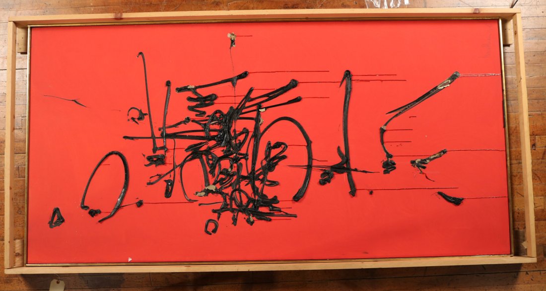 Oil on Canvas, Abstract, Georges Mathieu: (French, 1921-2012), signed l.r. "Mathieu '56." 6'5-1/2"h x 39"w. Provenance: Property sold for the benefit of the Newark Museum Acquisition Endowment.