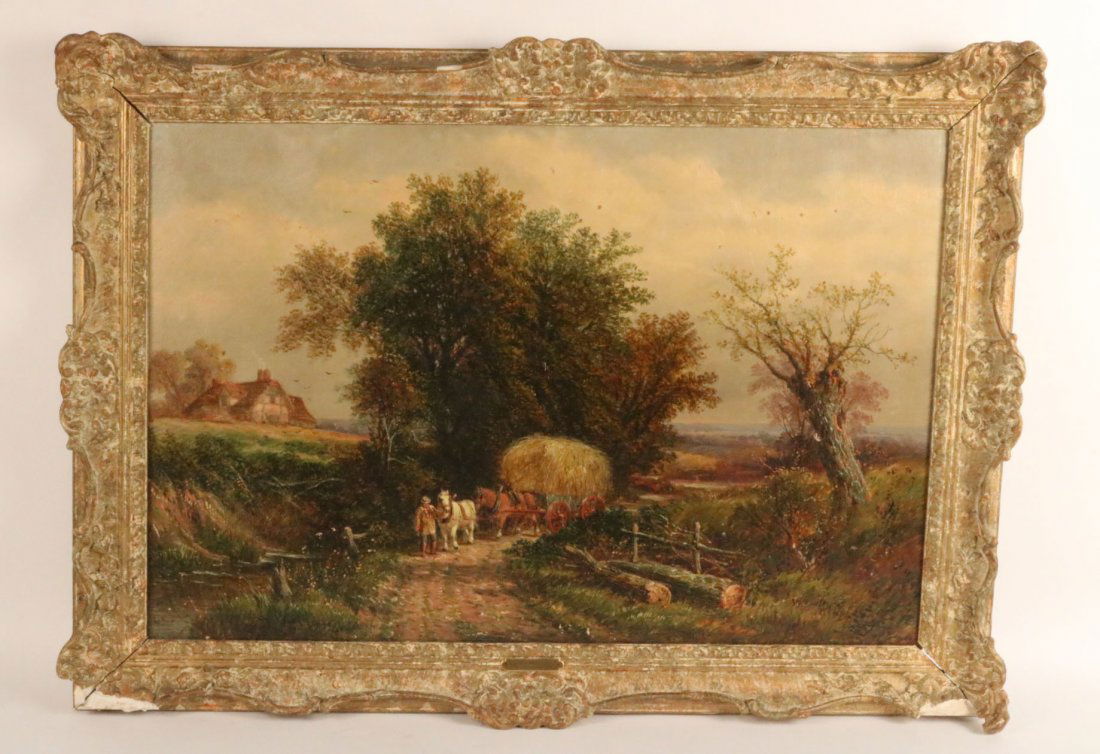 Oil on Canvas, Country Lane, Thomas H. Thomas: Thomas Henry Thomas (English, 1839-1915), signed l.r.c. "T. Thomas." Sight size: 19-1/2"h x 29-1/2"w. Provenance: Property sold for the benefit of the Newark Museum Acquisition Endowment.