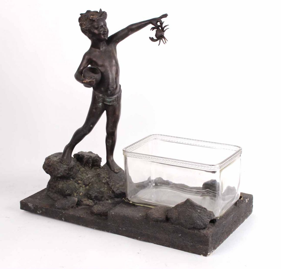Patinated Metal Fish Bowl of Boy with Crab (1 of 10)