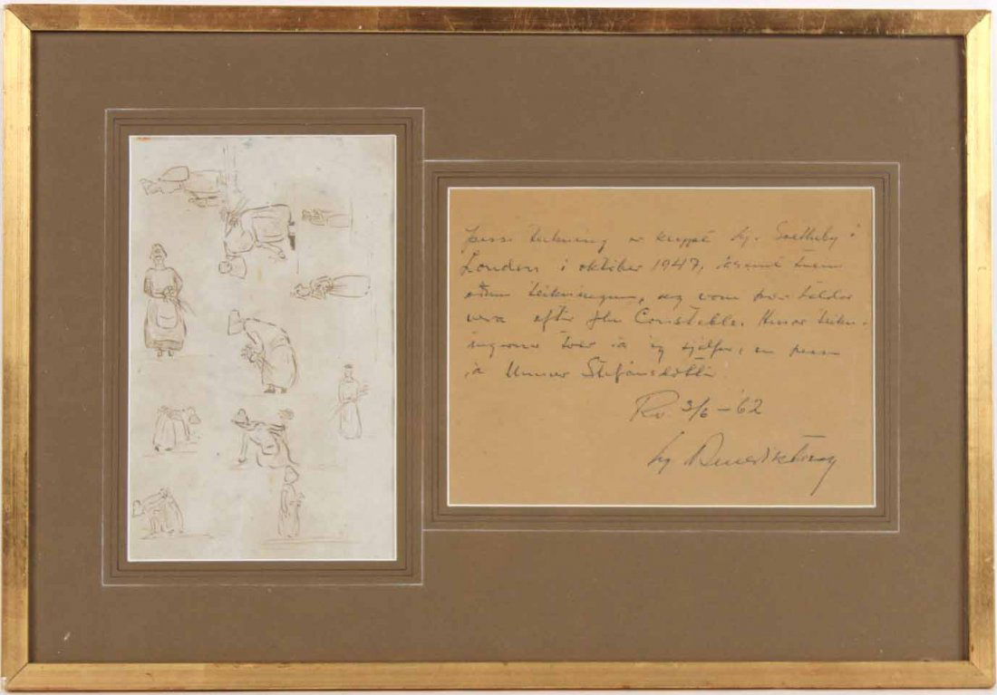 Ink Study with Letter, John Constable: (U.K. 1776-1837) Drawing 8 1/2"h x 5 1/4"w