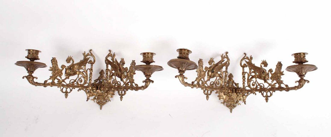 Pair of Brass Rococo Style Two-Light Wall Sconces (1 of 9)