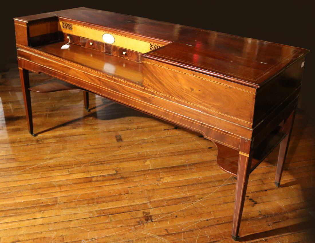 Sheraton Mahogany Spinet Piano, Fitted as Desk (1 of 10)