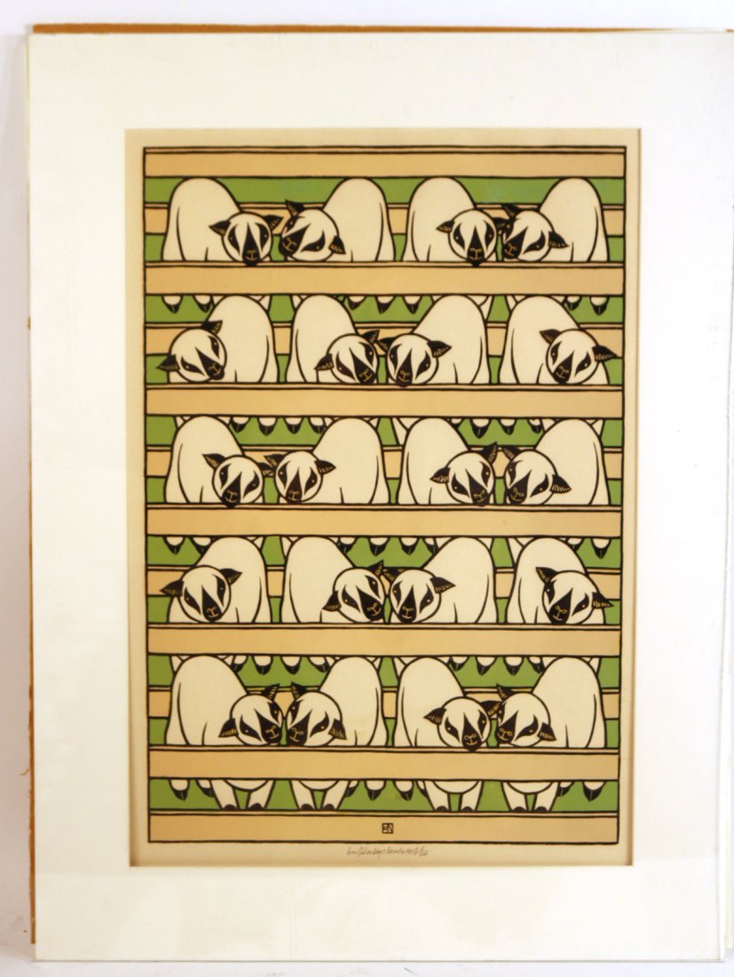 Woodcut Lambs, Jacques Hnizdovsky: Titled, signed, edition and dated along bottom margin RDA#14647. Bin#110. 23'h x 15"w
