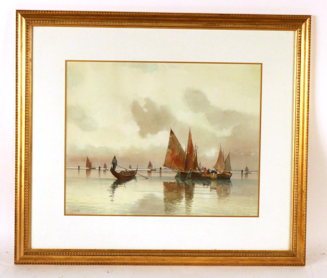 Gouache, Venetian Harbor Scene, Neretti (1 of 4)