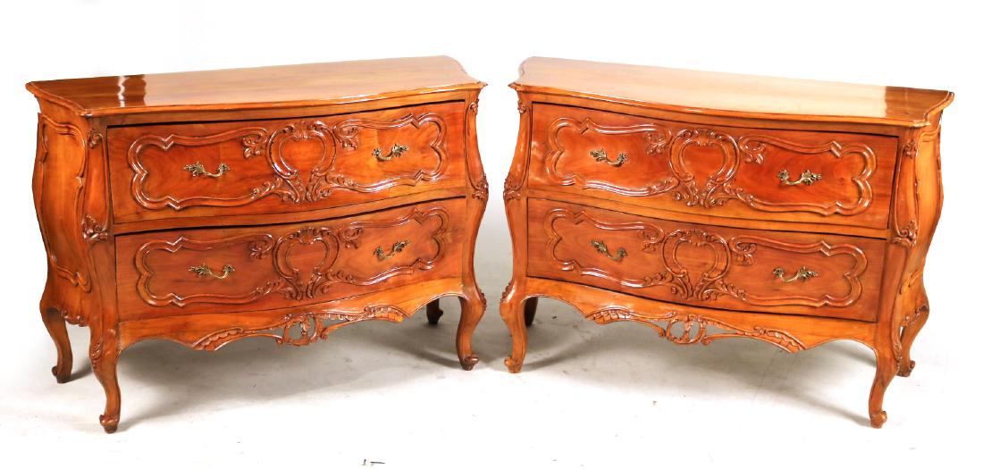 Pair of Louis XV Style Walnut Bombe Chests (1 of 8)