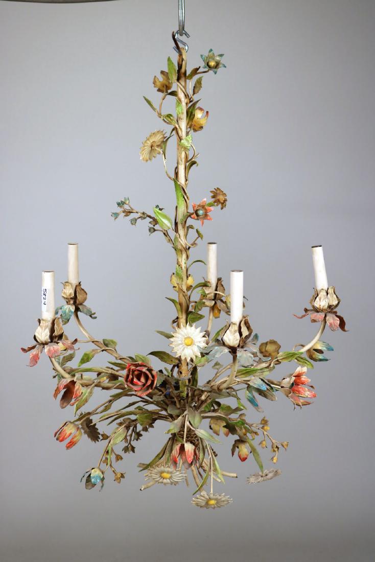 Painted Tole Floral-Decorated 5-Light Chandelier (1 of 7)