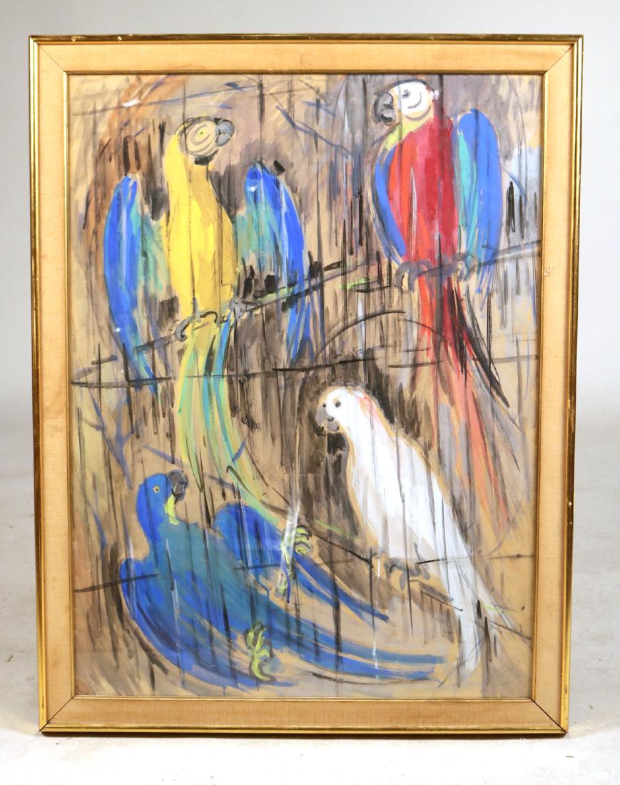 Watercolor, Parrots in Cage, Rolf Gerard (1 of 6)