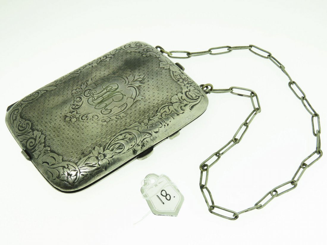 ANTIQUE EVENING PURSE/COMPACT, MARKED GERMAN SILVER (1 of 10)