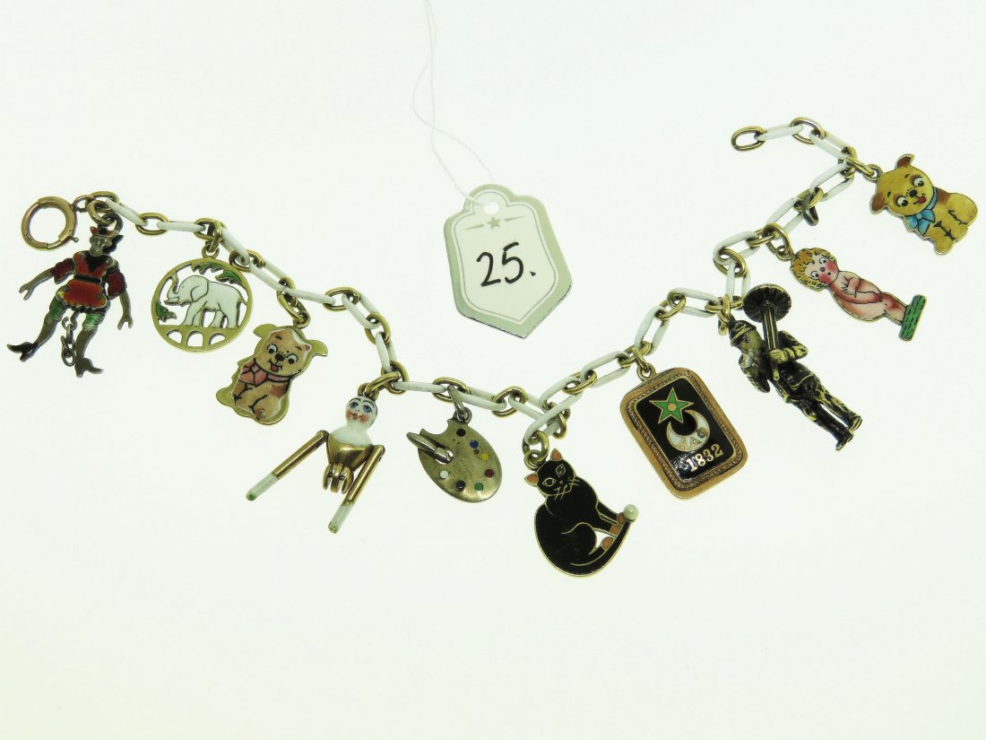 RARE ENAMELED CHARM BRACELET,14K GOLD & VINTAGE CARTIER (1 of 10)