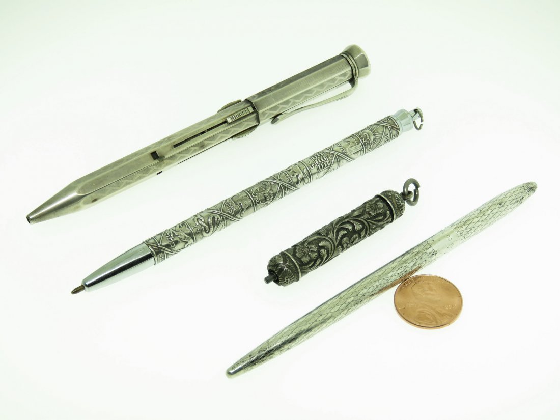 LOT (4) VINTAGE SILVER PENS & PENCILS INCL. TIFFANY & (1 of 8)