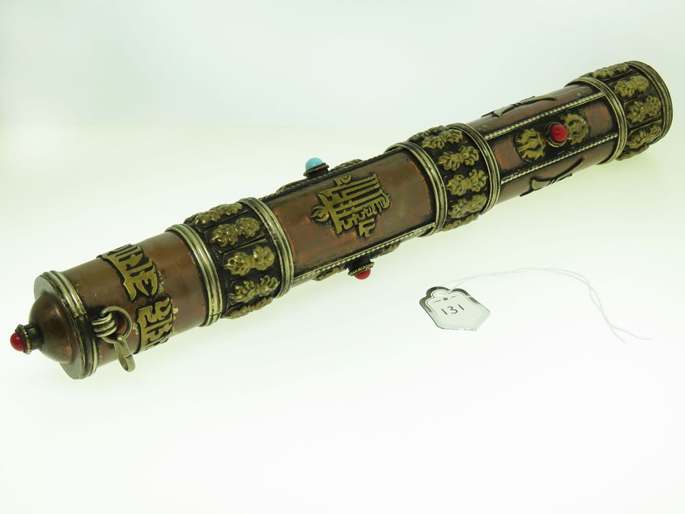 ANTIQUE ASIAN MIXED METAL SCROLL HOLDER (1 of 7)