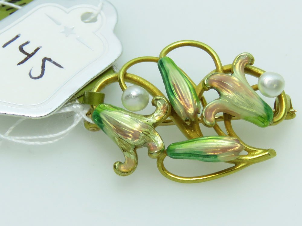 VINTAGE / ANTIQUE 14K GOLD ENAMELED BROOCH / PIN WITH (1 of 5)