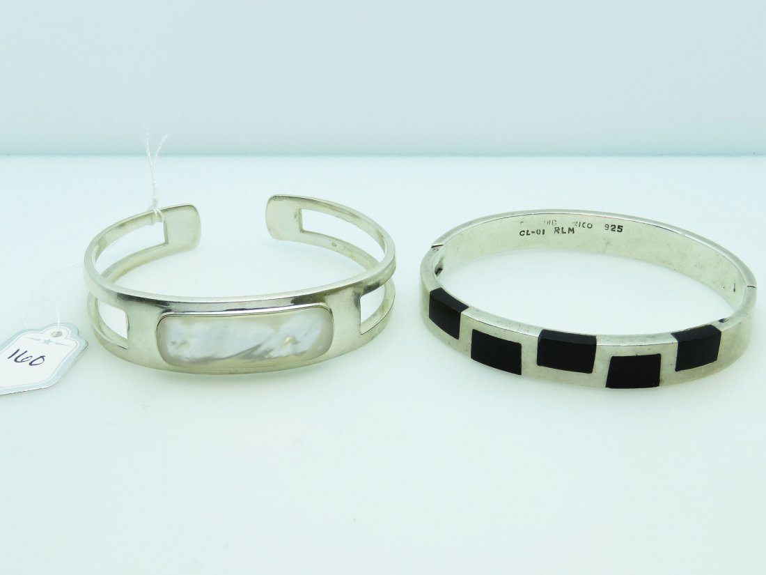 LOT 2 STERLING SILVER BRACELETS, MOTHER OF PEARL & ONYX (1 of 6)
