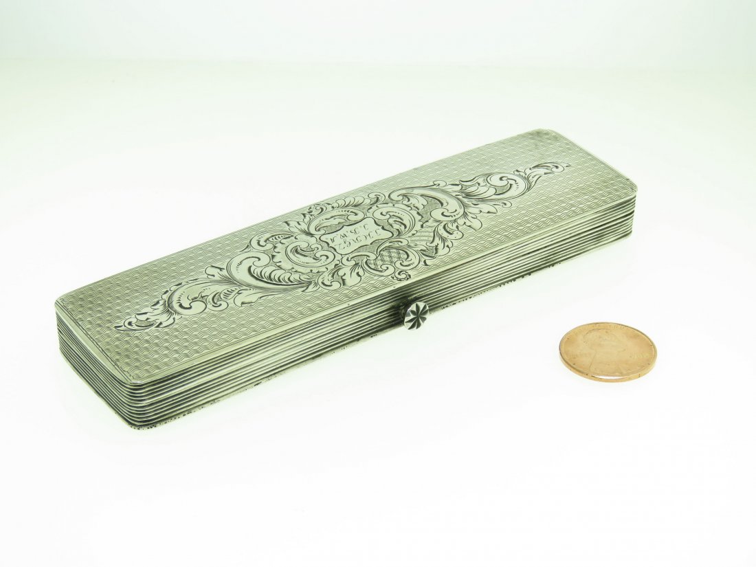 ANTIQUE 19TH CENTURY FRENCH SILVER PEN BOX (1 of 9)