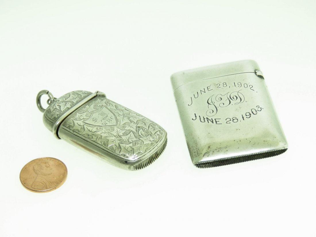 LOT (2) ANTIQUE ENGLISH MADE STERLING SILVER MATCH (1 of 5)