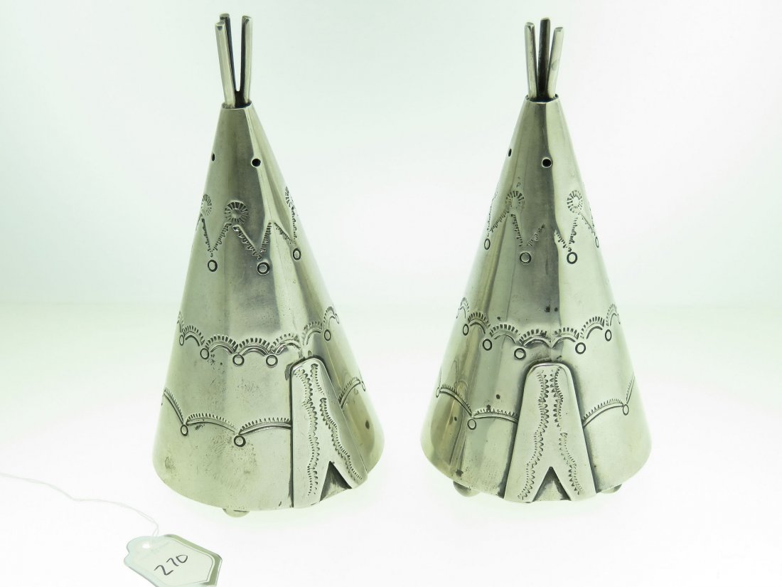 VINTAGE NATIVE AMERICAN STERLING SALT & PEPPER SHAKERS, (1 of 6)