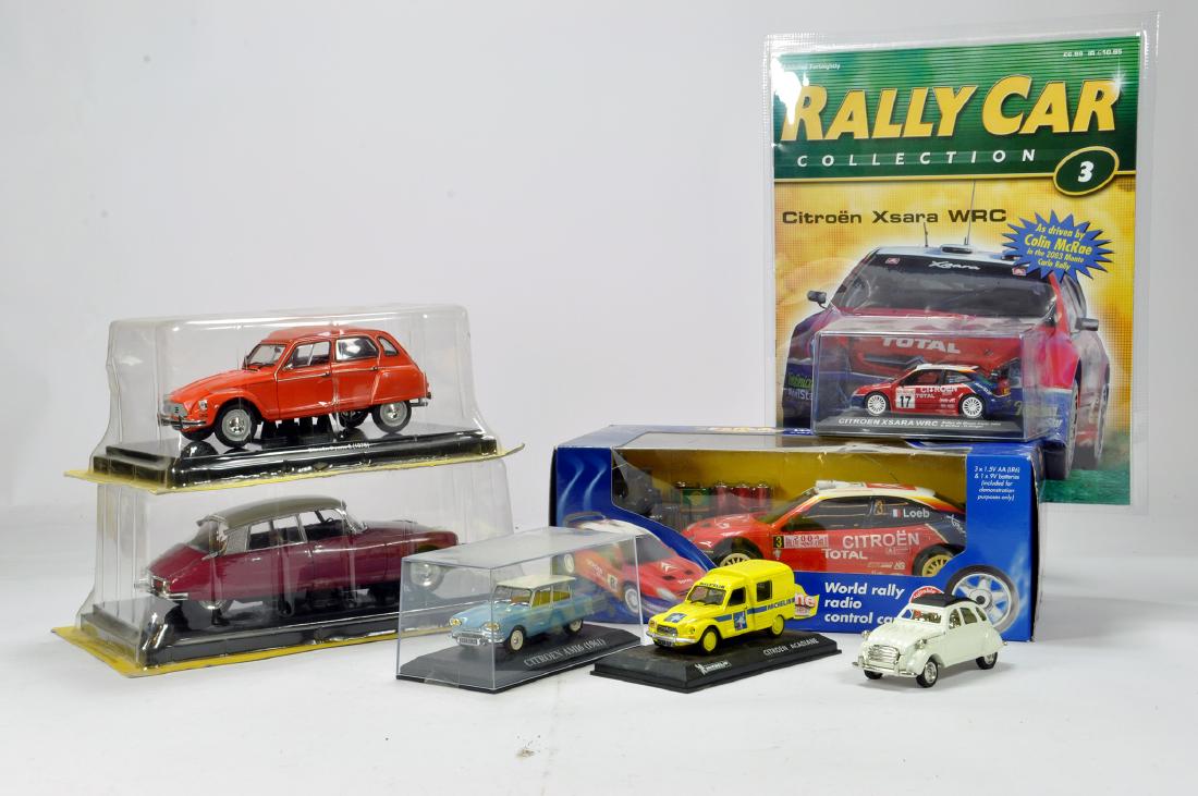 Assortment of Citroen themed diecast cars comprising: Assortment of Citroen themed diecast cars comprising various issues from different makers and scales. Norev etc. E to NM mainly boxed.