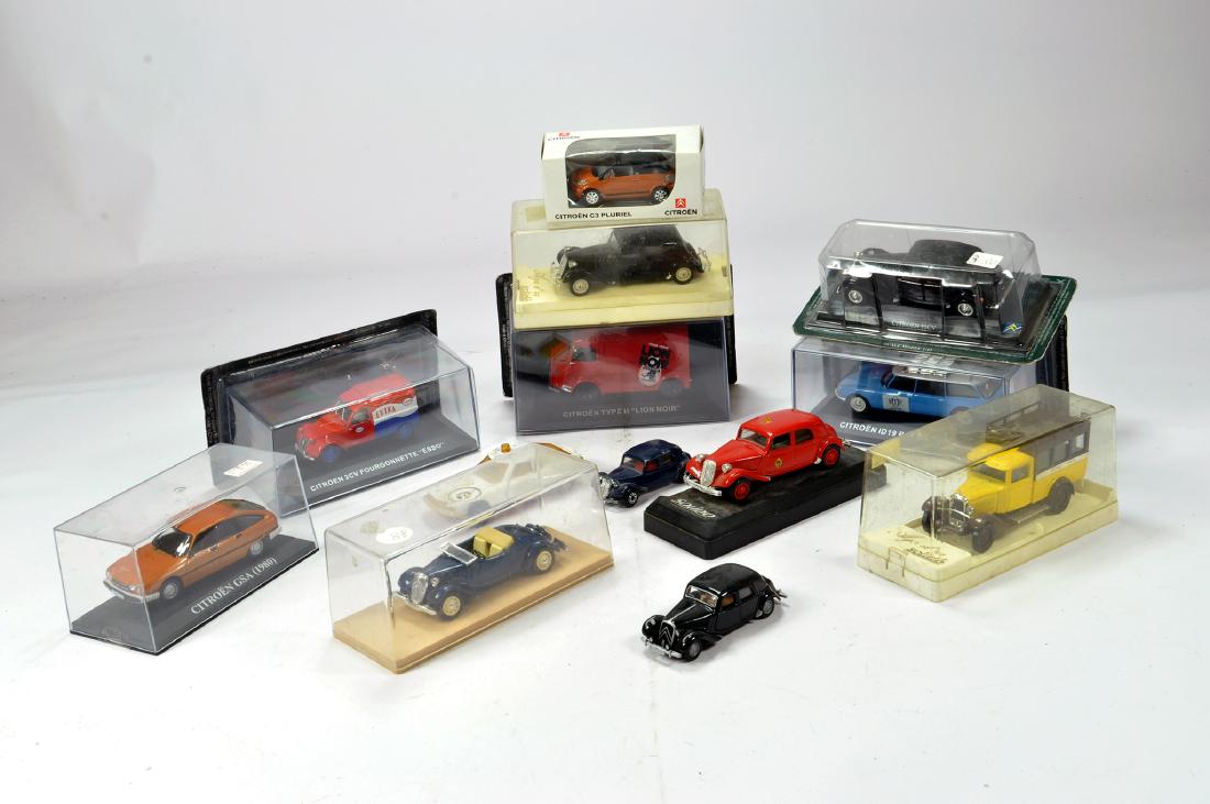 Assortment of Citroen themed diecast cars comprising: Assortment of Citroen themed diecast cars comprising various issues from different makers and scales. Atlas Norev, etc. E to NM mainly boxed.