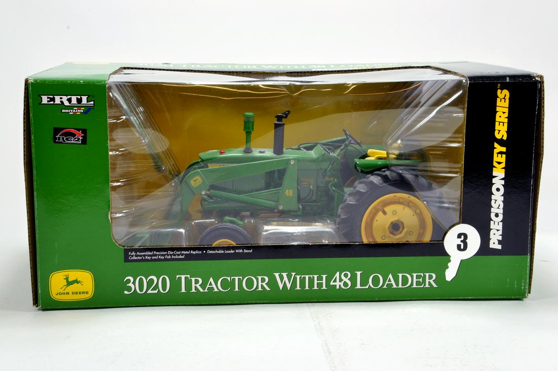 Ertl 1/16 Diecast Tractor Issue Comprising Precision: Ertl 1/16 Diecast Tractor Issue Comprising Precision Key Series John Deere 3020 with 48 Loader. VG to E in Box.