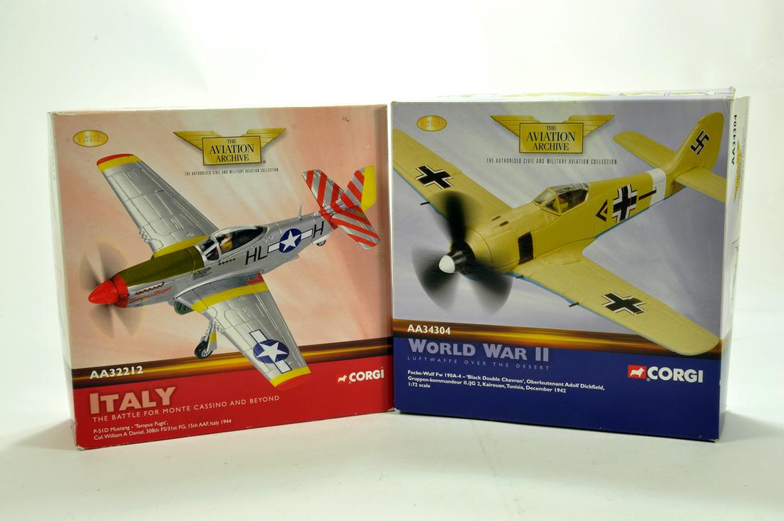 Corgi 1/72 Diecast Aircraft Issue Duo comprising No.: Corgi 1/72 Diecast Aircraft Issue Duo comprising No. AA32212 P-51D Mustang and AA34304 Focke-Wulf. E to NM in Boxes. (2)