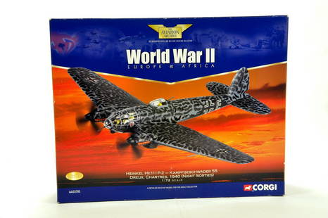 Corgi 1/72 Diecast Aircraft Issue comprising No.: Corgi 1/72 Diecast Aircraft Issue comprising No. AA33703 Heinkel HE111P-2 Kampfgeschwader 55 Night Sorties. E to NM in Box.