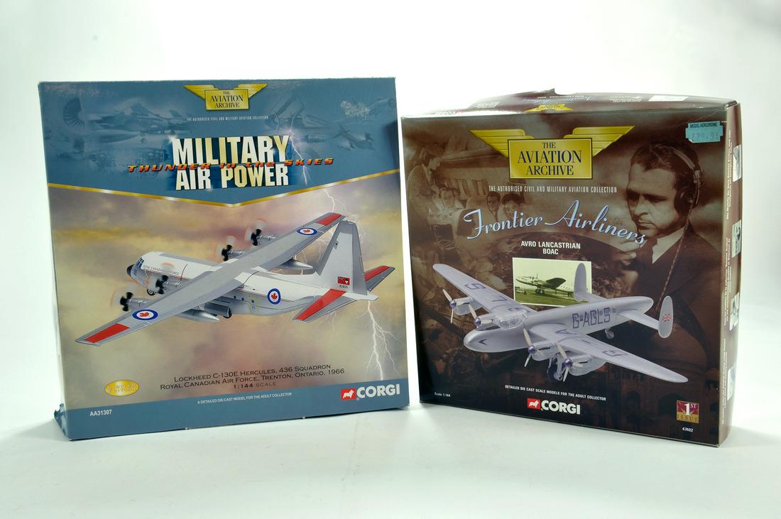Corgi 1/144 Diecast Aircraft duo Issue comprising No.: Corgi 1/144 Diecast Aircraft duo Issue comprising No. AA31307 Lockheed C-130 Hercules Royal Canadian Airforce plus No. 47402 Avro Lancastrian BOAC. E to NM in Boxes. (2)