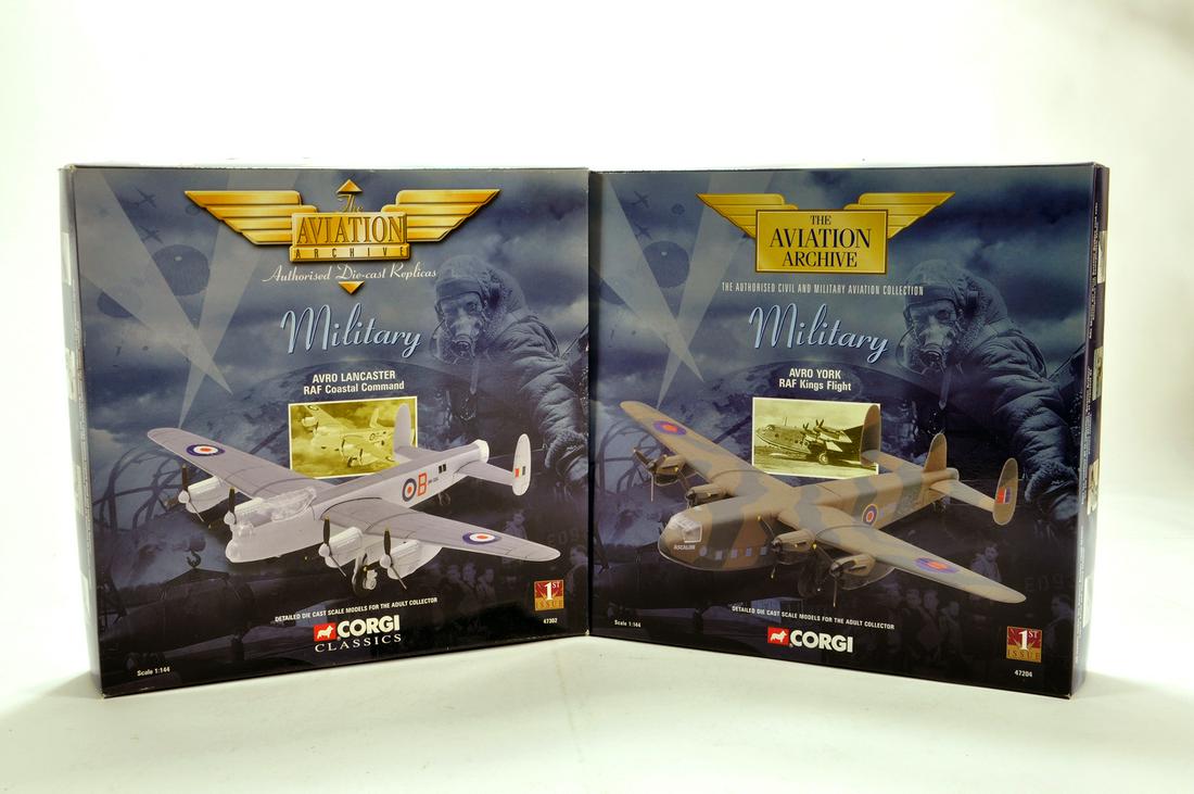 Corgi 1/144 Diecast Aircraft duo Issue comprising No.: Corgi 1/144 Diecast Aircraft duo Issue comprising No. 47302 Avro Lancaster Coastal Command plus No. 47204 Avro York RAF Kings Flight. E to NM in Boxes. (2)