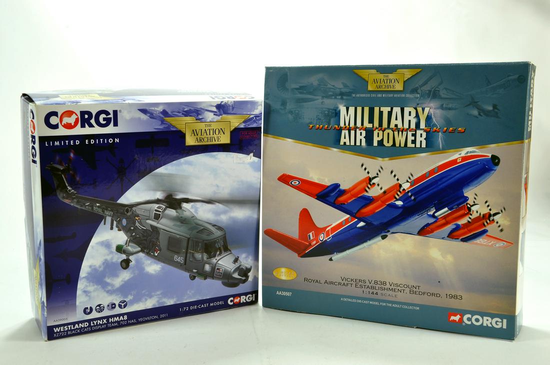 Corgi 1/72 Diecast Aircraft Issue comprising No.: Corgi 1/72 Diecast Aircraft Issue comprising No. AA39005 Westland Lynx plus 1/144 No. AA30507 Vickers V.838 Viscount RAE. E to NM in Boxes. (2)