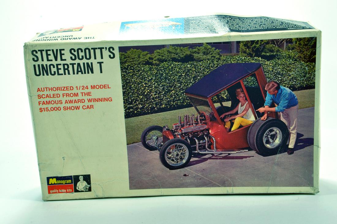 Scarce Monogram Steves Scotts Uncertain T 1/24 Model: Scarce Monogram Steves Scotts Uncertain T 1/24 Model Kit. Appears Complete.
