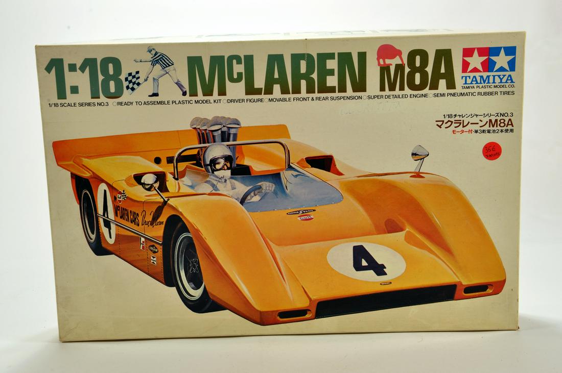Original Tamiya 1/18 McClaren M8A Model Car Kit.: Original Tamiya 1/18 McClaren M8A Model Car Kit. Appears complete.