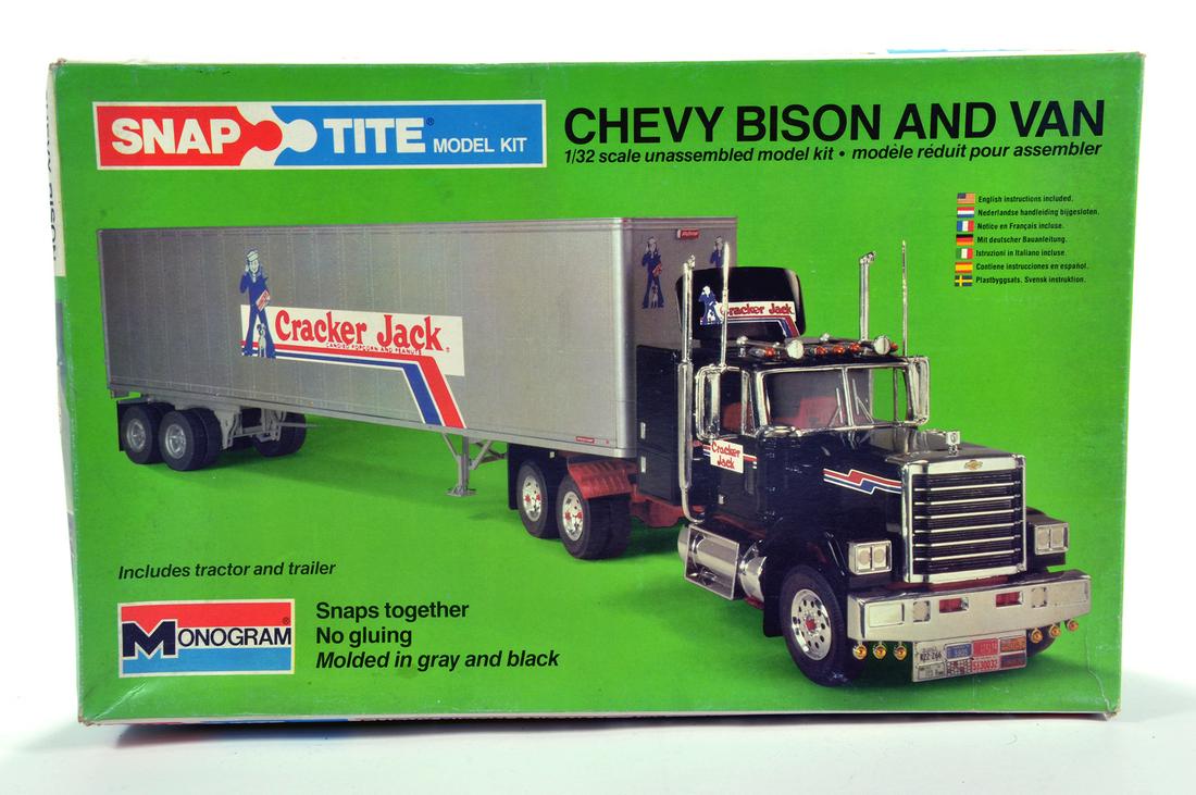 Monogram 1/32 Snap Tite Plastic Model Kit comprising: Monogram 1/32 Snap Tite Plastic Model Kit comprising Chevy Bison Truck and Van. Appears Complete.