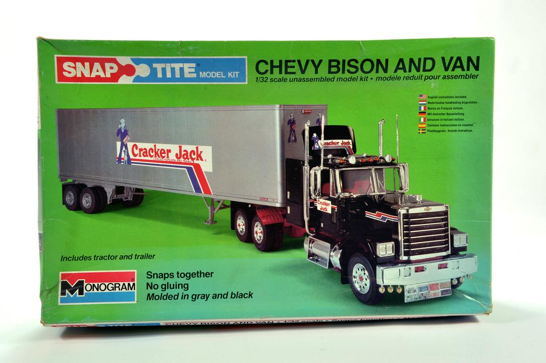 Monogram 1/32 Snap Tite Plastic Model Kit comprising: Monogram 1/32 Snap Tite Plastic Model Kit comprising Chevy Bison Truck and Van. Appears Complete.