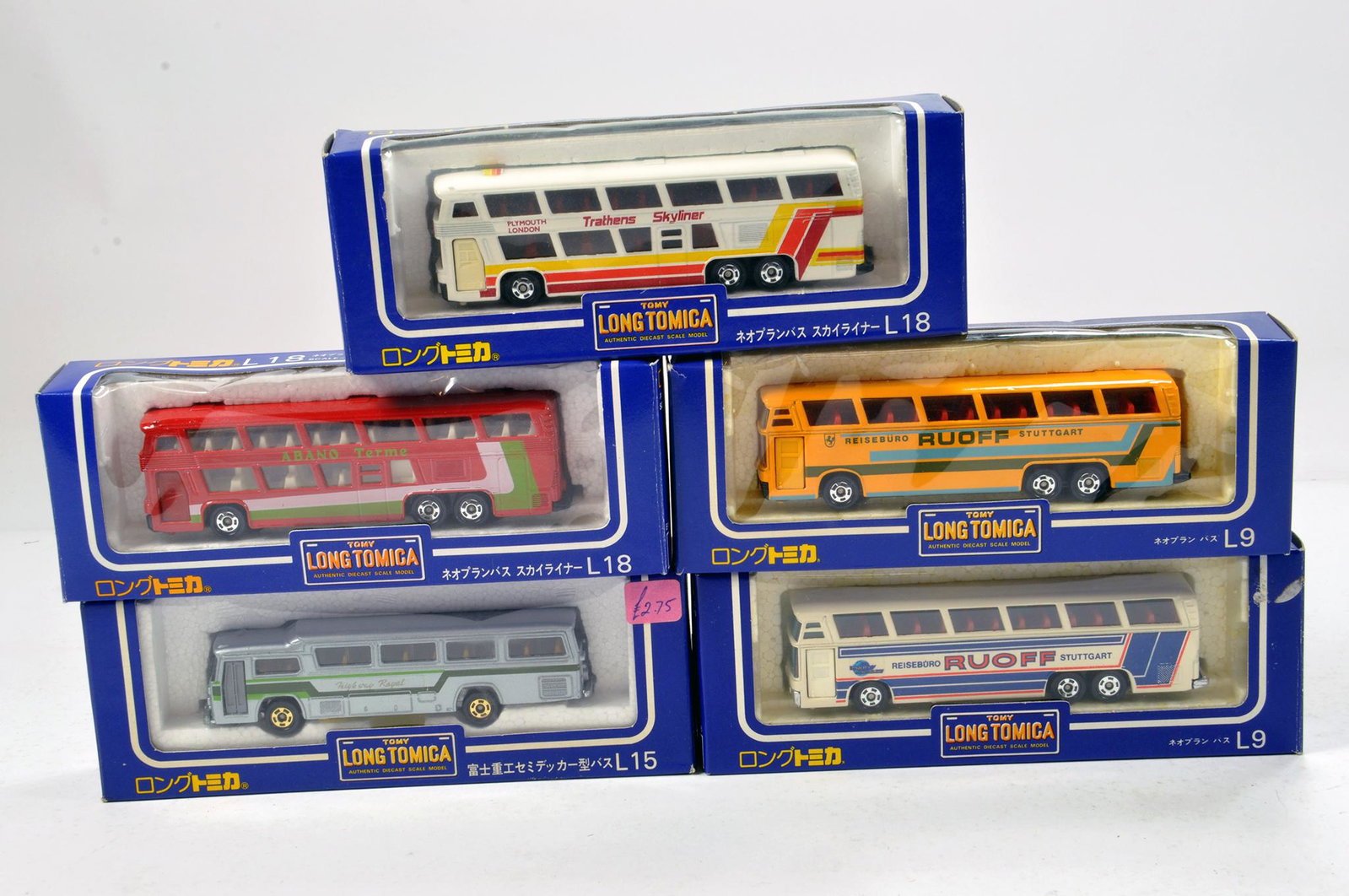 Tomy Tomica series of small scale diecast bus issues.: Tomy Tomica series of small scale diecast bus issues. NM in Boxes. (5)