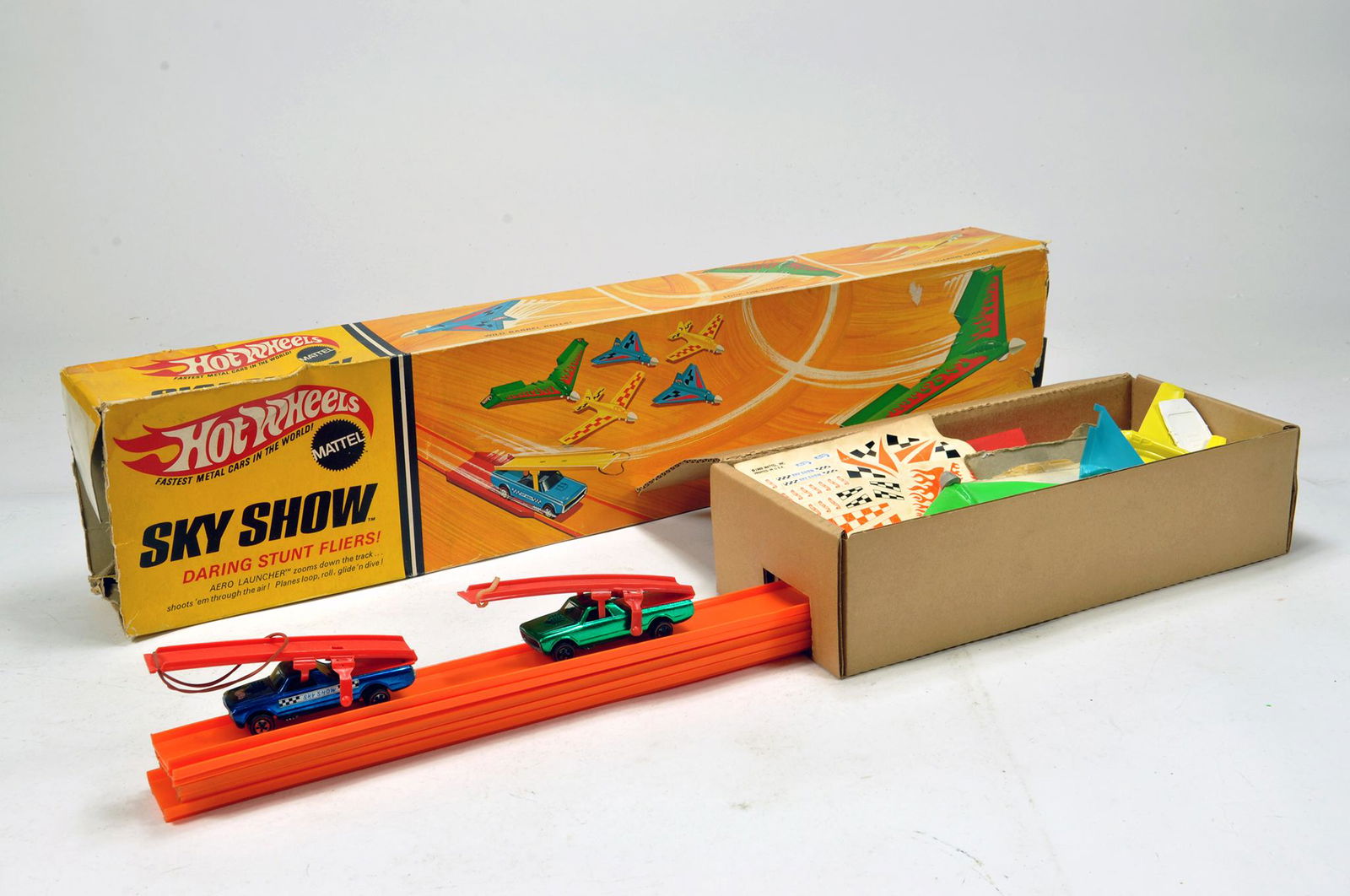 A Scarce Hot Wheels Sky Show Set complete with Redliner: A Scarce Hot Wheels Sky Show Set complete with Redliner issue vehicles, accessories and unapplied decals. Hard to find.