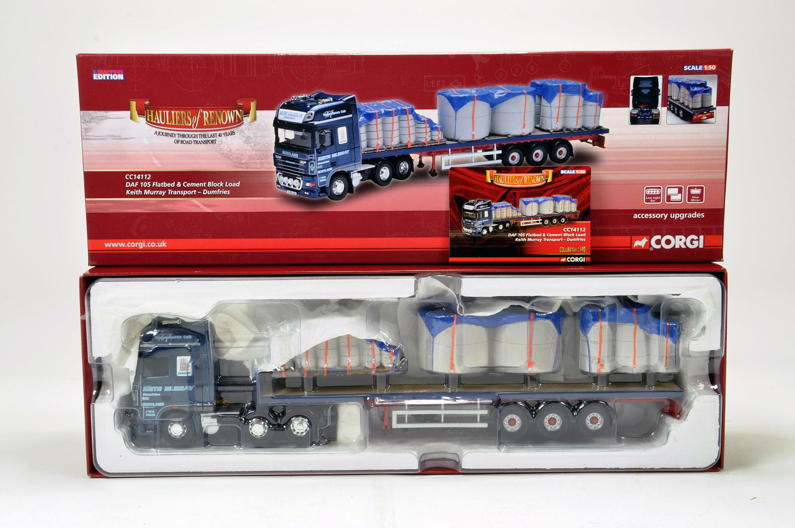 Corgi Diecast Truck Issue comprising No. CC14112 DAF: Corgi Diecast Truck Issue comprising No. CC14112 DAF 105 flat bed trailer with load. In the livery of Keith Murray. Excellent to Near Mint with Original Box.