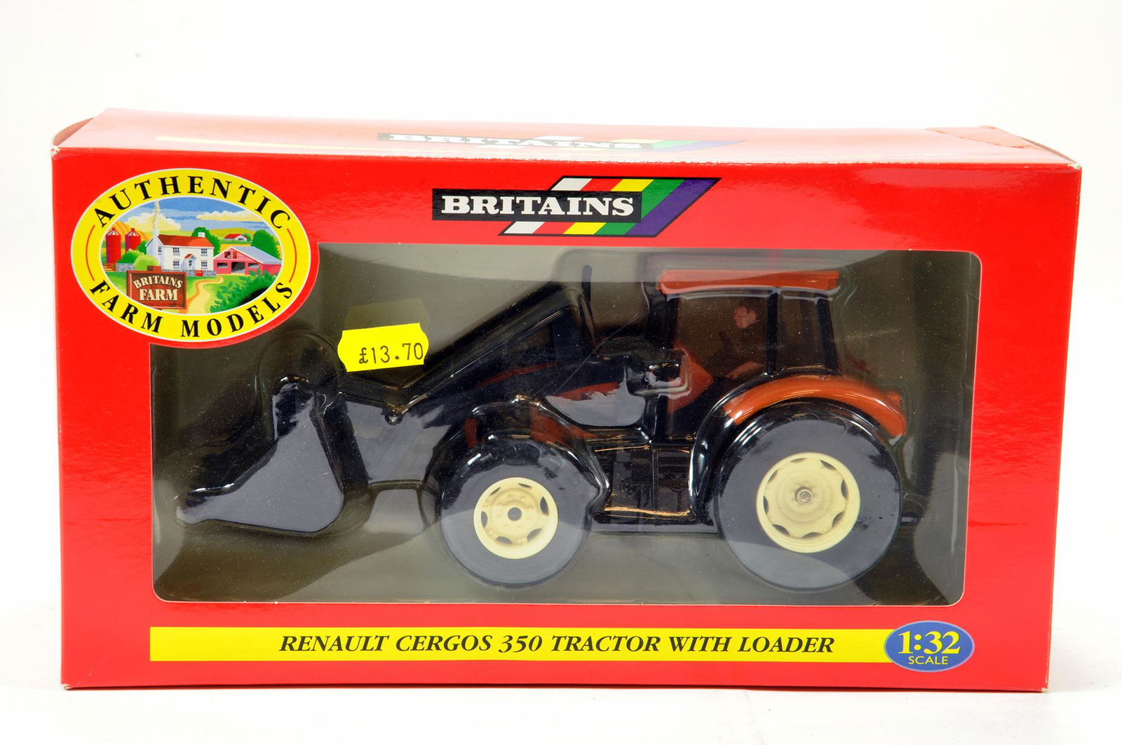 Britains 1/32 Renault Cergos 350 Tractor with Loader.: Britains 1/32 Renault Cergos 350 Tractor with Loader. Generally Excellent in Box.