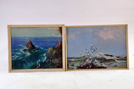 Duo of Framed Paintings by Vernon Ward, Armed Knight: Duo of Framed Paintings by Vernon Ward, Armed Knight and Crowded Rock.