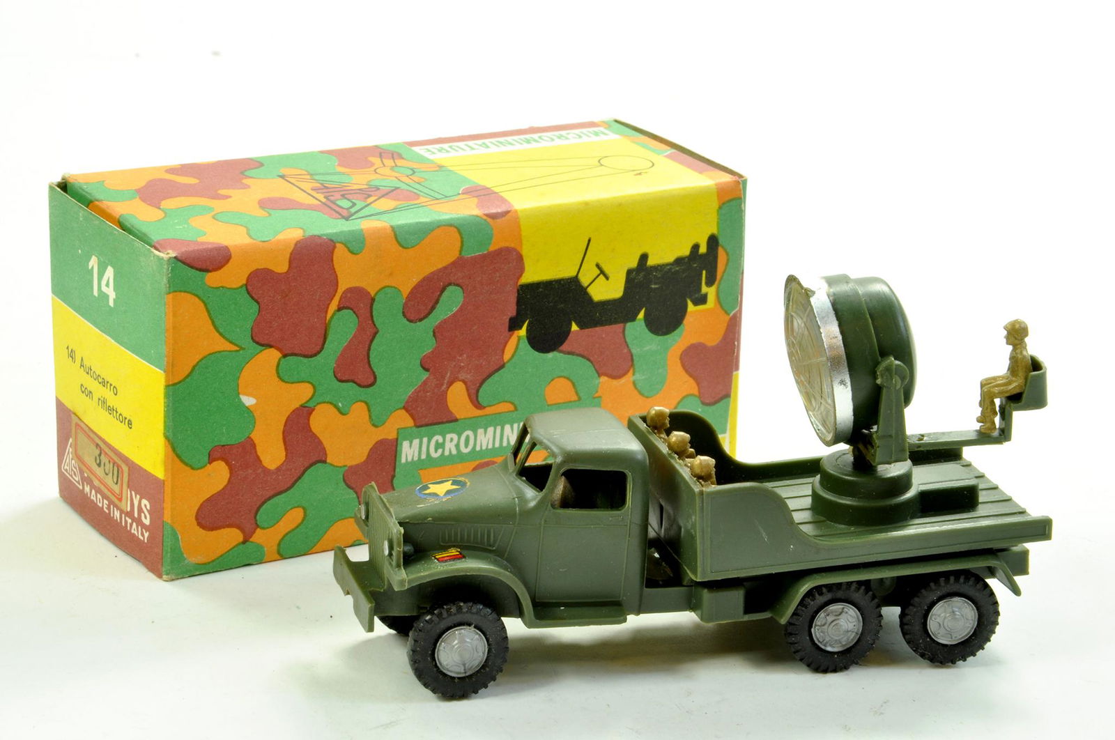 Politoys plastic military issue comprising No. 14,: Politoys plastic military issue comprising No. 14, Searchlight Truck. Appears complete, very good to excellent in very good box. Enhanced Condition Reports: We are more than happy to provide further i