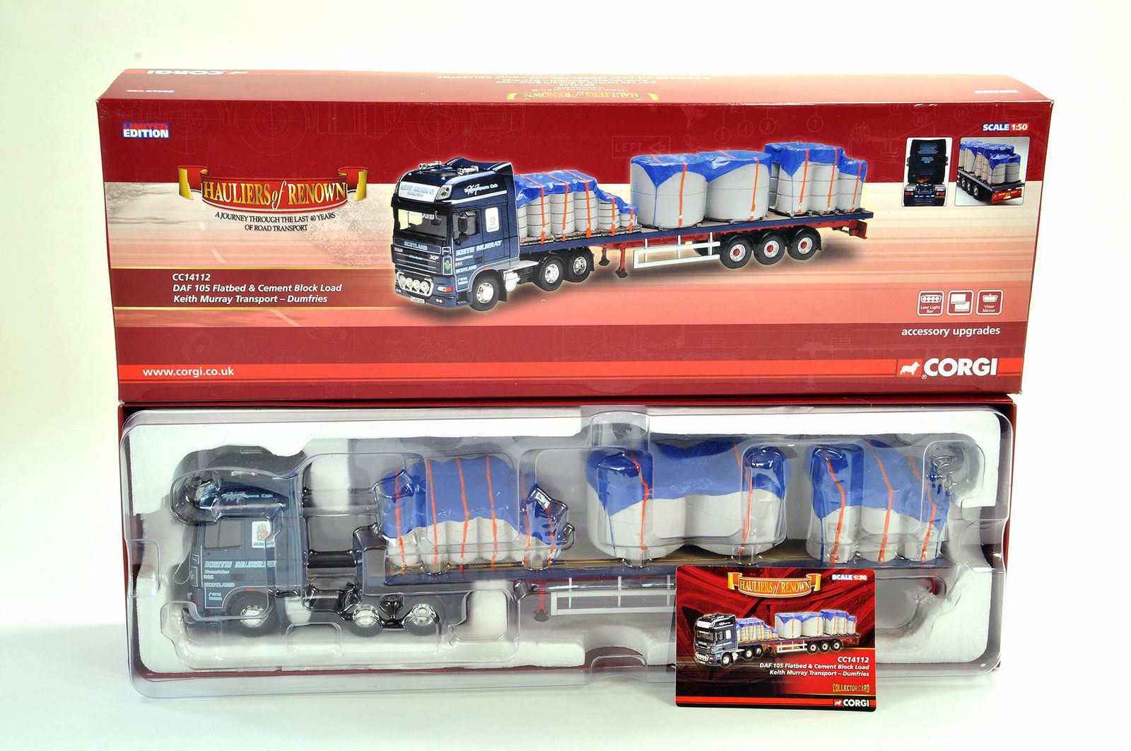 Corgi Diecast Model Truck Issue comprising No. CC141112: Corgi Diecast Model Truck Issue comprising No. CC141112 DAF 105 Flatbed and Cement Block Load in the livery of Keith Murray. Appears very good, looks to have been displayed, with original box. Conditi