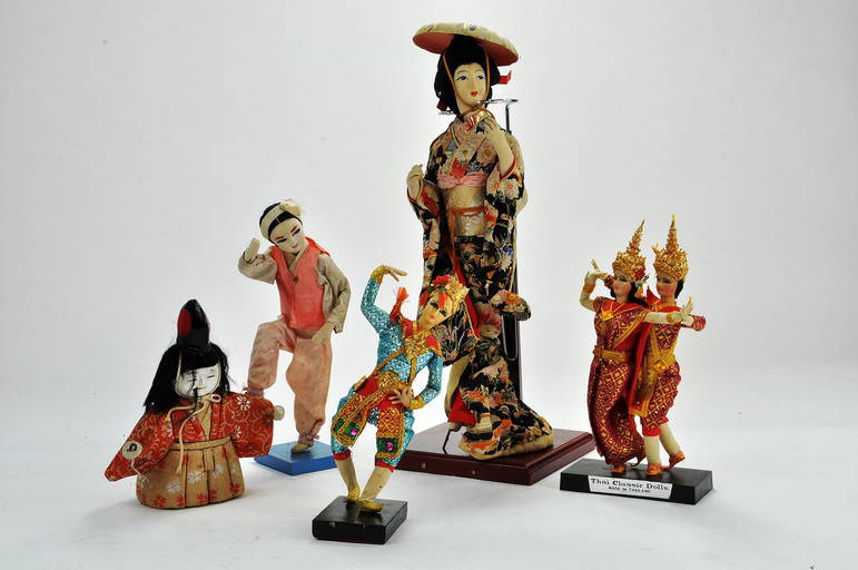 A Varied Group Of Vintage Oriental Dolls. Colourful