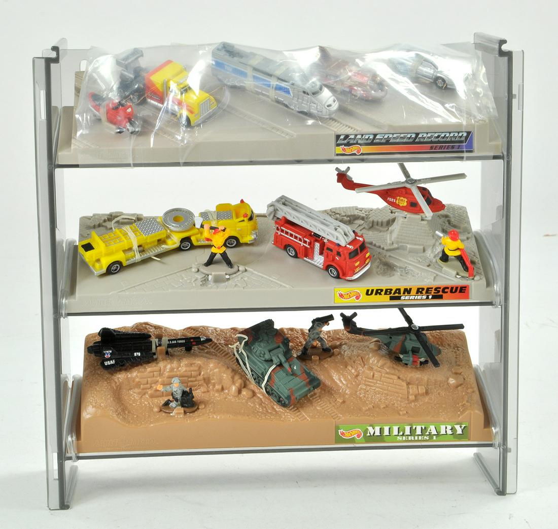 Hot Wheels Shop Display comprising trio of plastic: Hot Wheels Shop Display comprising trio of plastic range previews as shown.