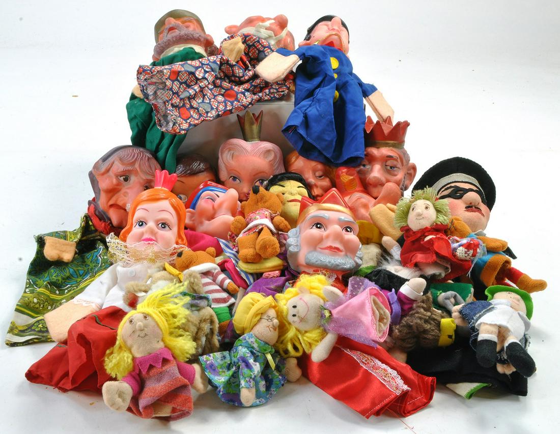 A large group of 12" Vintage character finger puppets with rubber faces, original cloth clothing, (1 of 1)