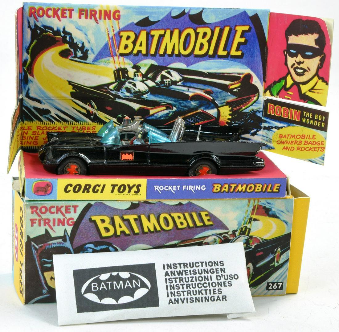 Corgi No. 267 Batmobile with gloss black body. Blue shaded windows. Generally good, aerial broken, (1 of 1)